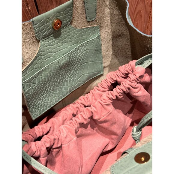 FAUX CROC SKIN TOTE BAG TATIANA LUNA PEACH/PINK INTERIOR SINCH POCKET MAGNETIC C - Picture 5 of 5